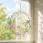 Acryl Sonnenfänger Libelle mit floralem Muster, Fensterhänger Maiglöckchen-Imitation
