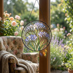 Buntglas-Sonnenfänger mit lila Freesien, 8 Zoll, floraler Fensterhänger