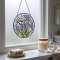 Buntglas-Sonnenfänger mit lila Freesien, 8 Zoll, floraler Fensterhänger