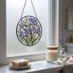 Buntglas-Sonnenfänger mit lila Freesien, 8 Zoll, floraler Fensterhänger