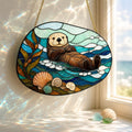 Acryl Seeotter Sonnenfänger Fensterdekoration mit Seetangmotiv Küstenstil Buntglasoptik