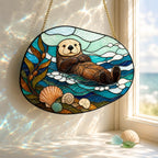 Acryl Seeotter Sonnenfänger Fensterdekoration mit Seetangmotiv Küstenstil Buntglasoptik