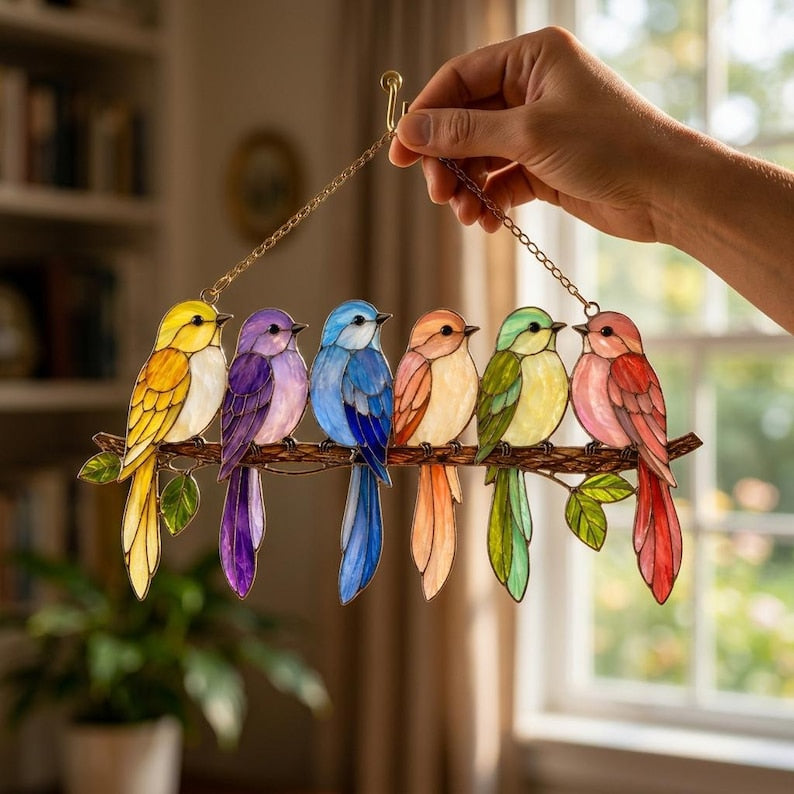 Acryl-Vogel-Sonnenfänger, Wandbehang in Buntglasoptik, farbenfrohes Dekor für Zuhause