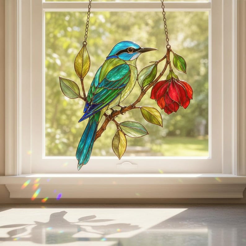Vogel-Sonnenfänger aus Acryl, bunt, zum Aufhängen am Fenster, Dekoration in Buntglasoptik