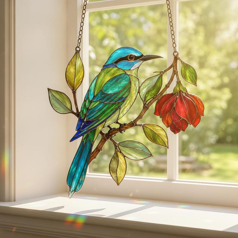 Vogel-Sonnenfänger aus Acryl, bunt, zum Aufhängen am Fenster, Dekoration in Buntglasoptik