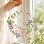 Acryl Sonnenfänger Libelle mit floralem Muster, Fensterhänger Maiglöckchen-Imitation