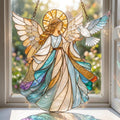 Acryl-Sonnenfänger mit Engel und Taube, Buntglasoptik, Metallkette, 10-45 cm, religiöse Dekoration